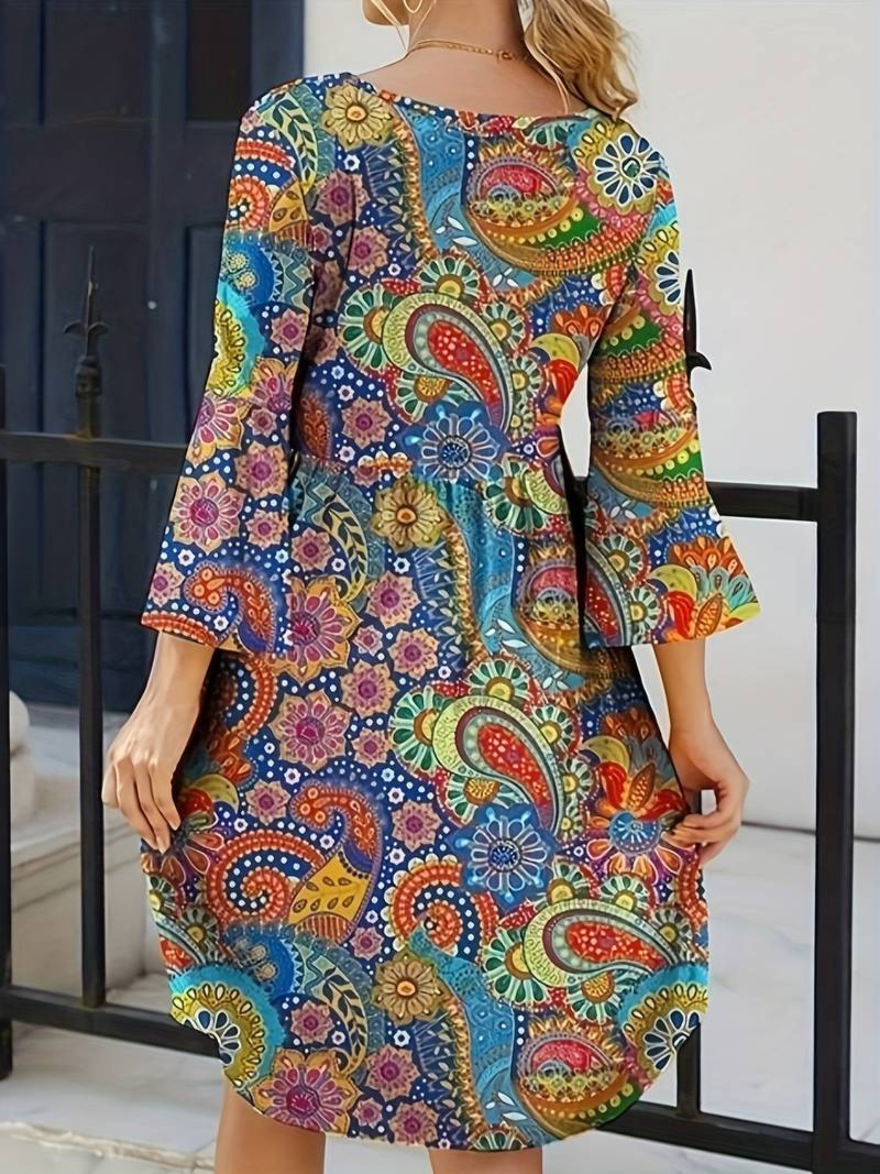 Zaria - Sexy paisley dress round neckline