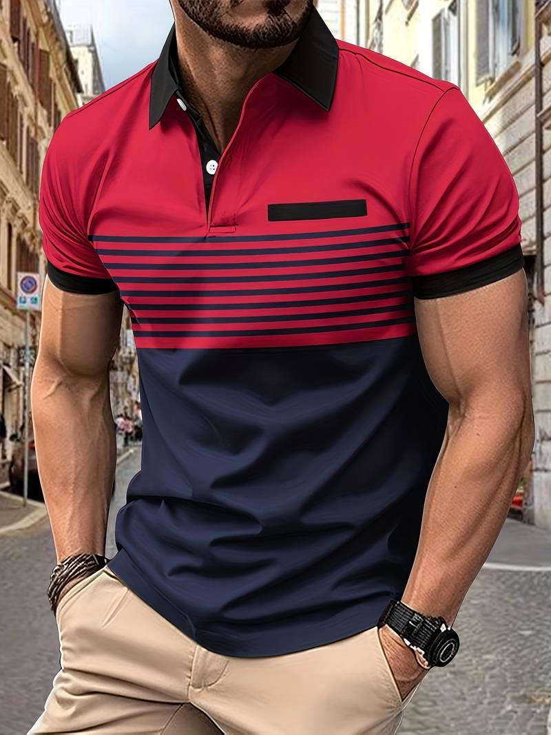 Leon - Casual Short Sleeve Striped Polo Shirt For Men