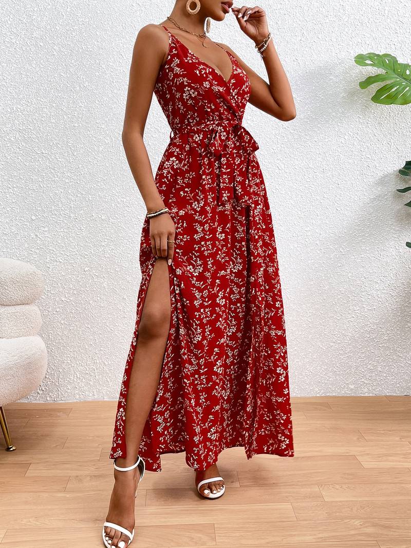 Hazel - Floral Cami Dress With Side Slits