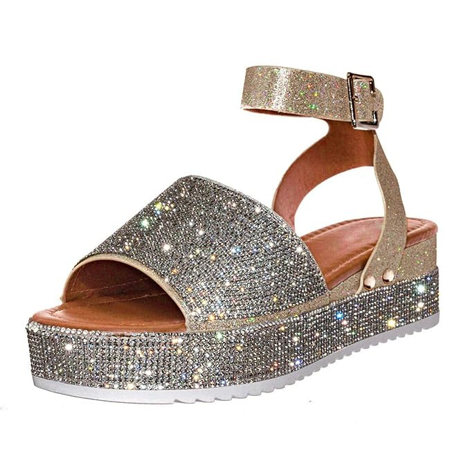 Portia - Platform wedge sandals with rhinestones