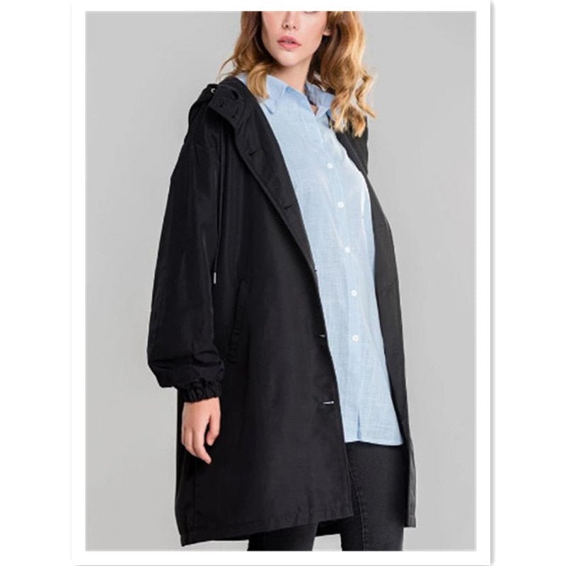 Button down hooded overcoat for women