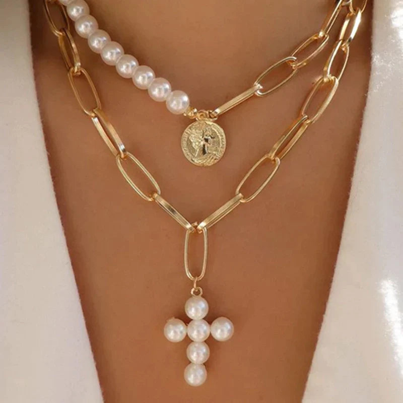 Cross Pearl Necklace