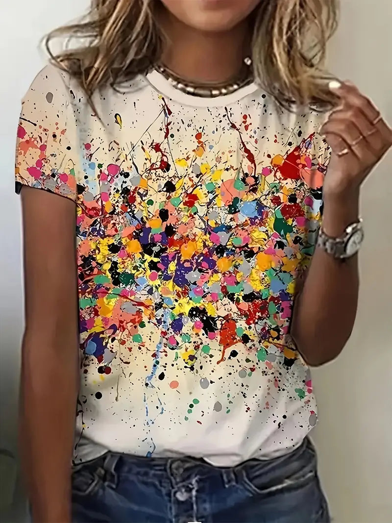 T-shirt with round neckline and colourful print