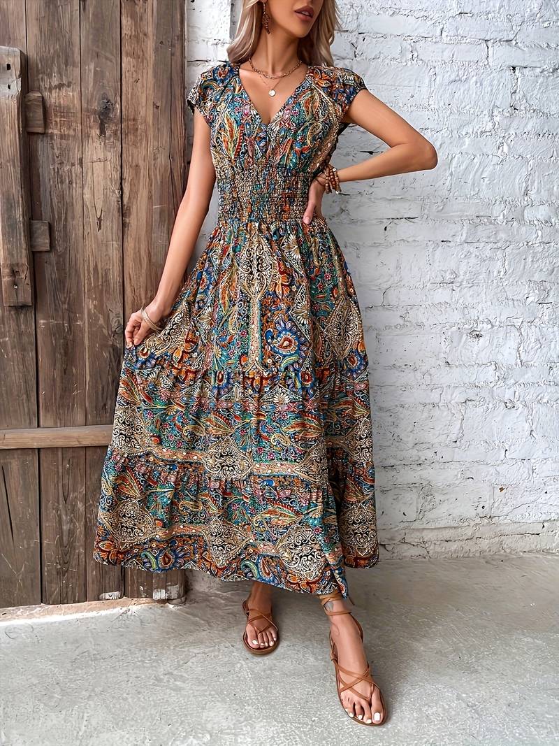 Reshma - Long dress with ruffled paisley detail