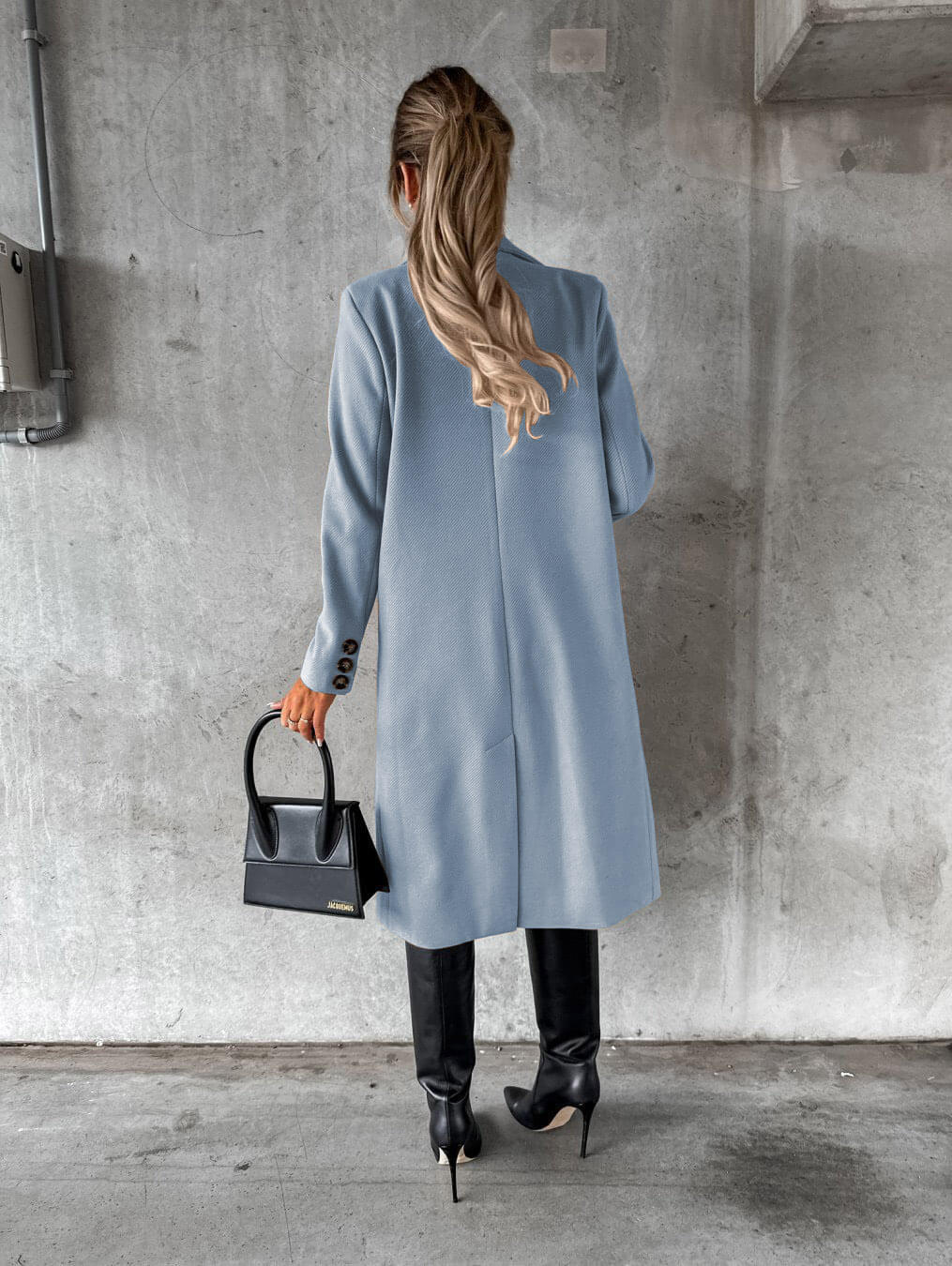 Women's Long Coat - Double Breasted - Tailored Fit - Notched Lapels - Formal Elegant Wear