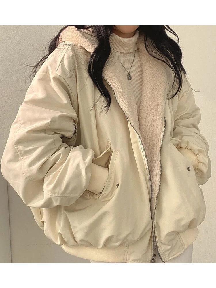 Cozy oversized bomber jacket for women