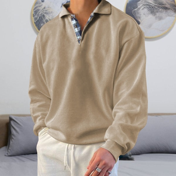 Albert - Long-sleeved men's hooded jumper with V-neck