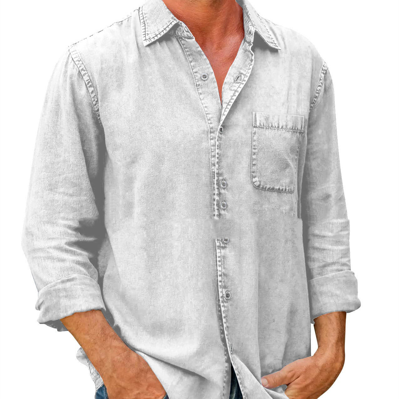 Dion - Casual single-coloured long-sleeved shirt for men