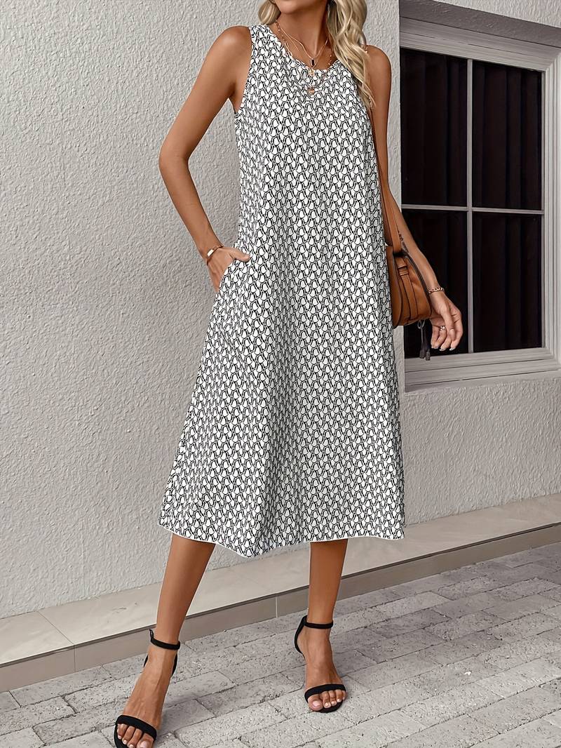 Zoe – sleeveless boho midi dress with all-over print