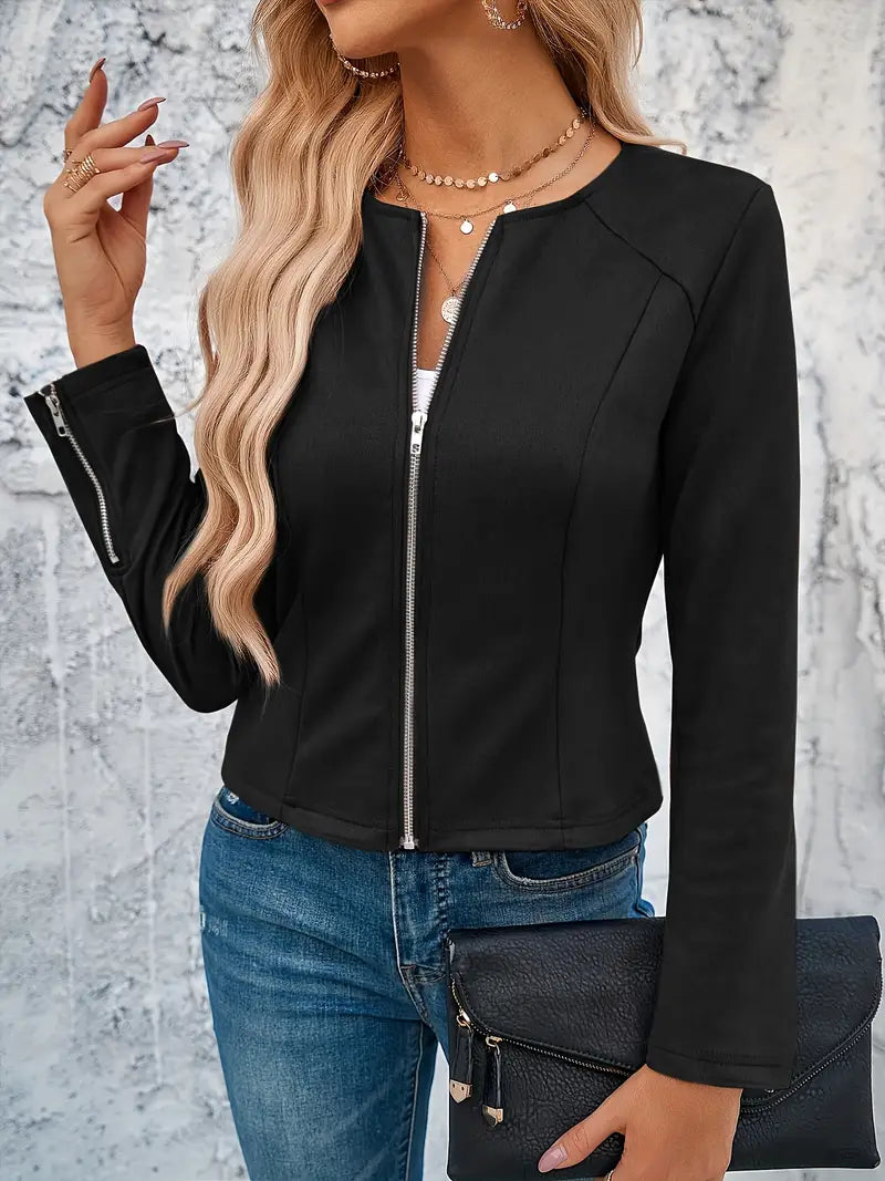 Casual zip-up crop jacket for women