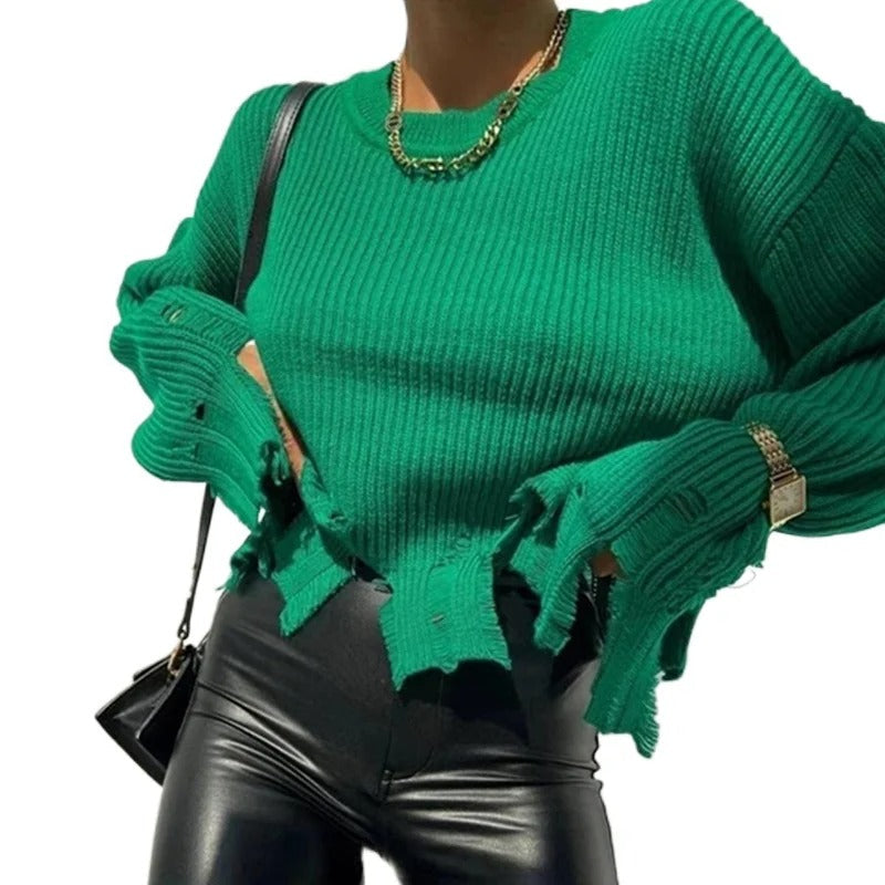 Women's knitted ribbed long-sleeved sweater