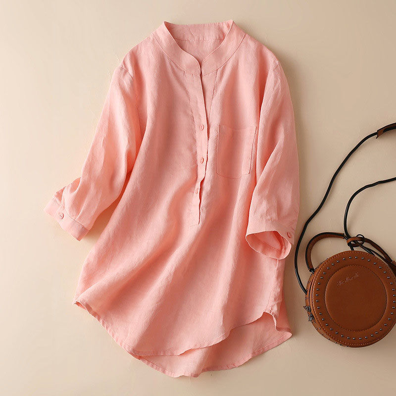 Spring summer plus size cotton linen shirt