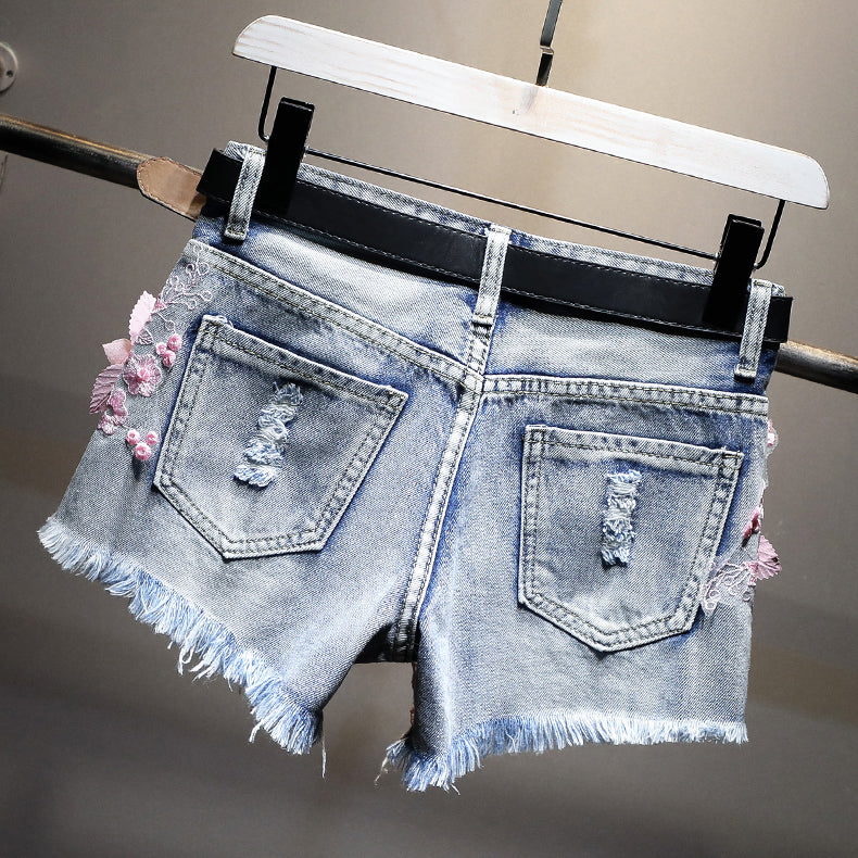 Relaxed Denim Shorts Women New Flowers