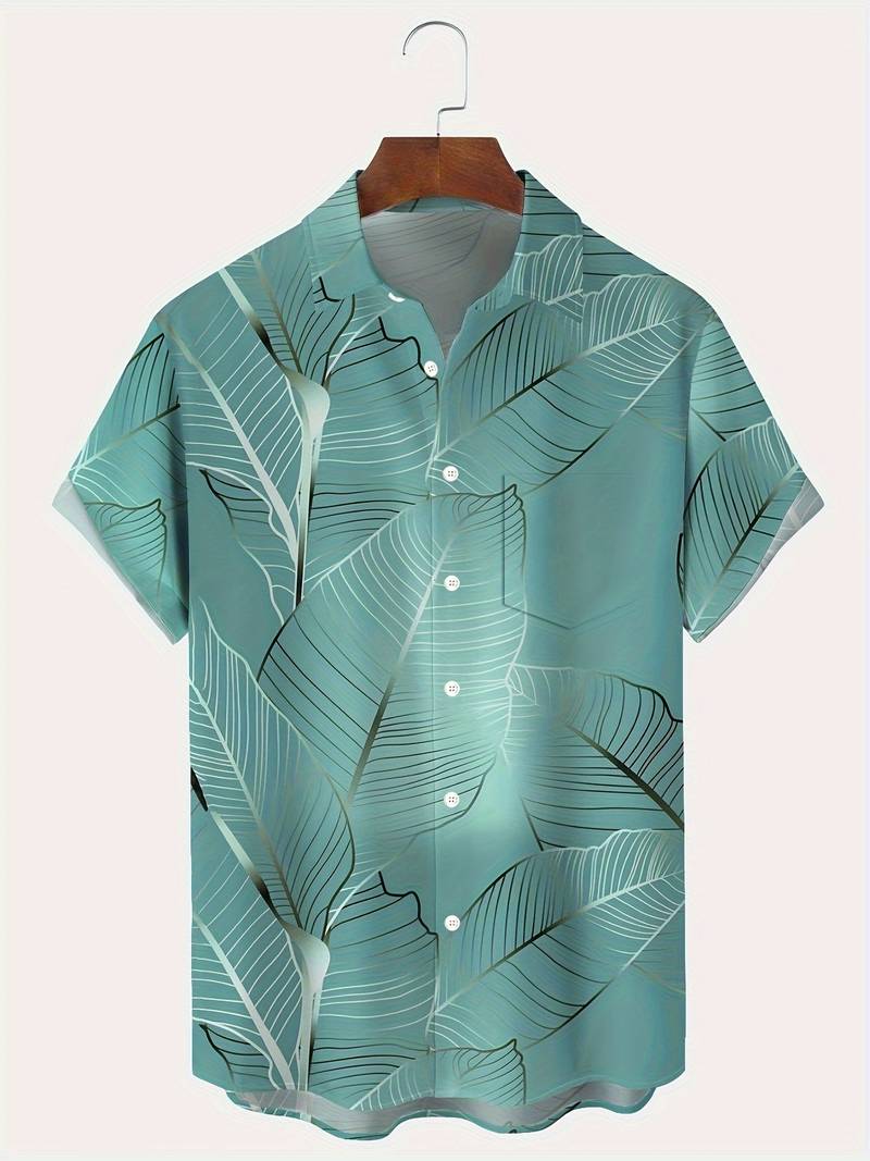 Aiden - plus size tropical leaf print hawaiian shirt