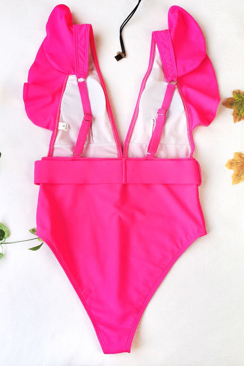 Stitching Ruffled  One-piece Swimsuit