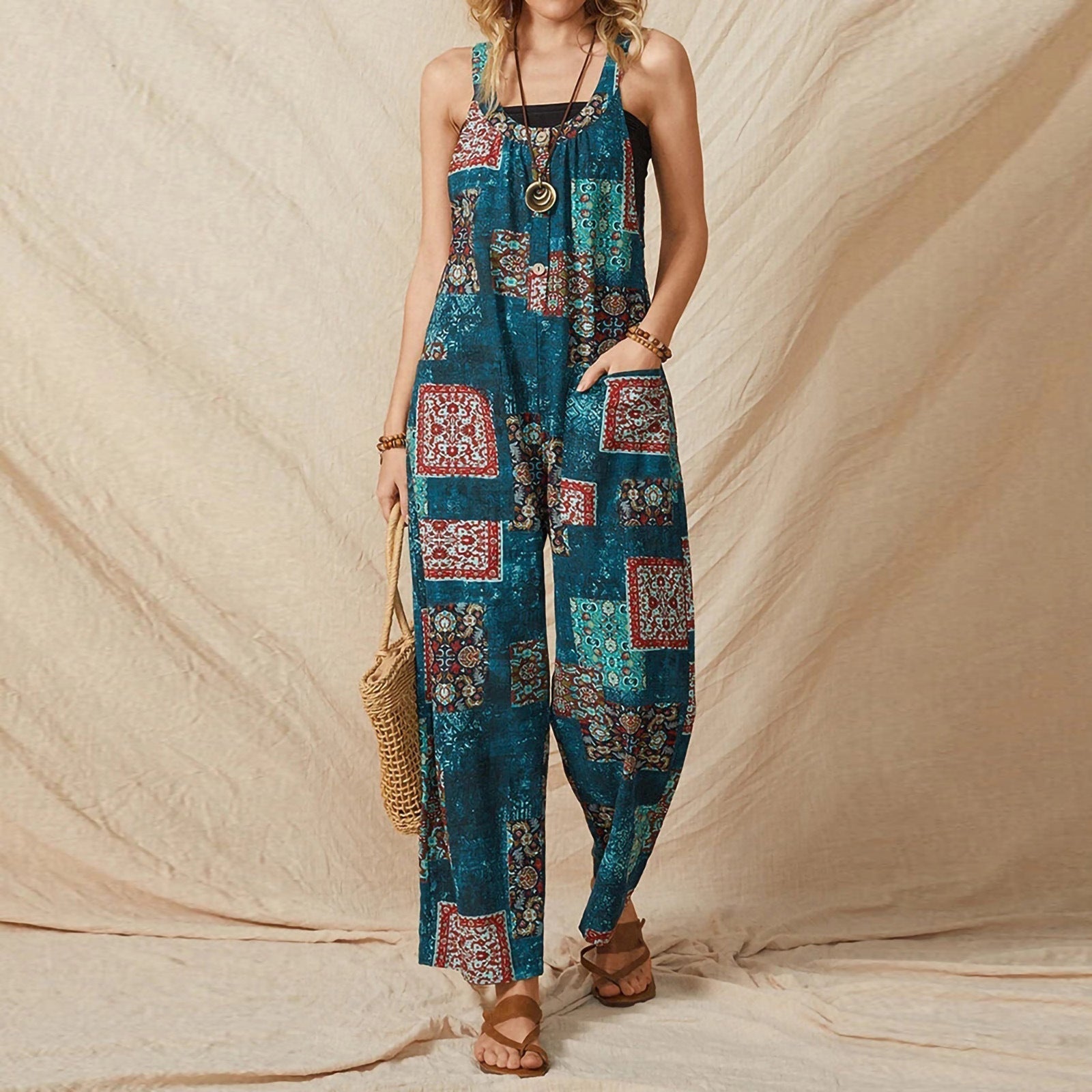 Vintage Casual Cotton Linen Jumpsuit