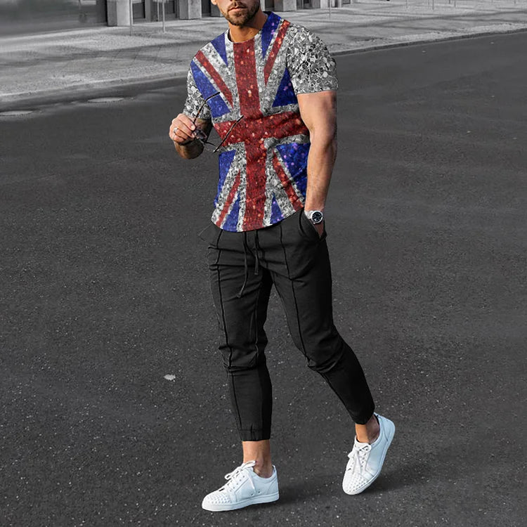 Flag Print Casual Print T-Shirt And Pants Co-Ord