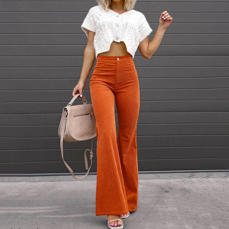 Luna - corduroy trousers with flare and high waist