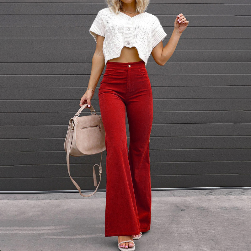 Luna - corduroy trousers with flare and high waist