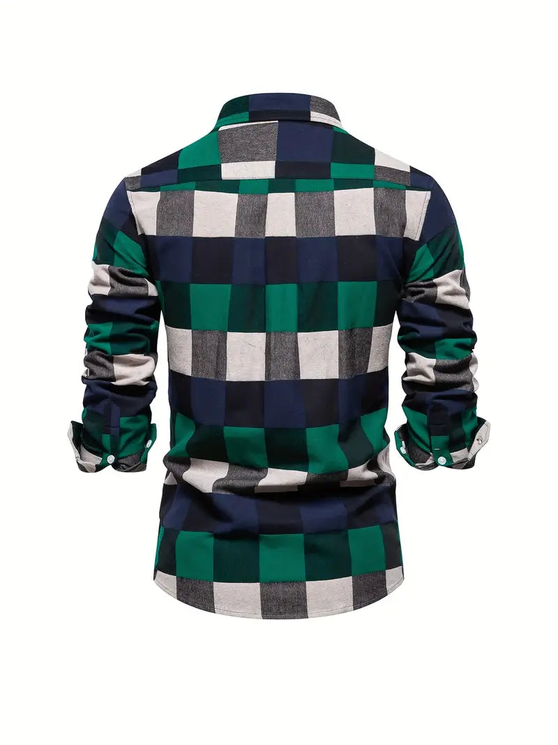 John color block long sleeve button down shirt for men