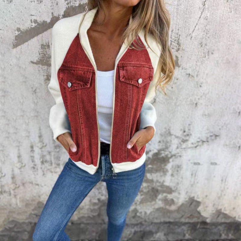 Stylish denim contrast sleeve jacket for women