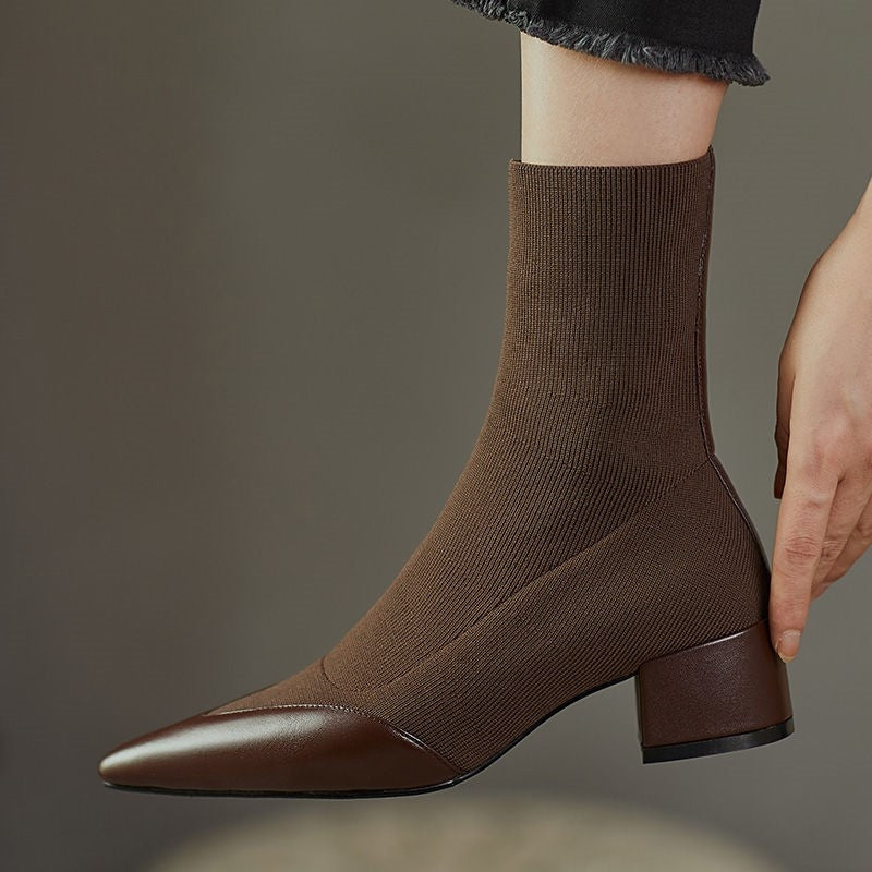 Elegant sock boots with leather accent