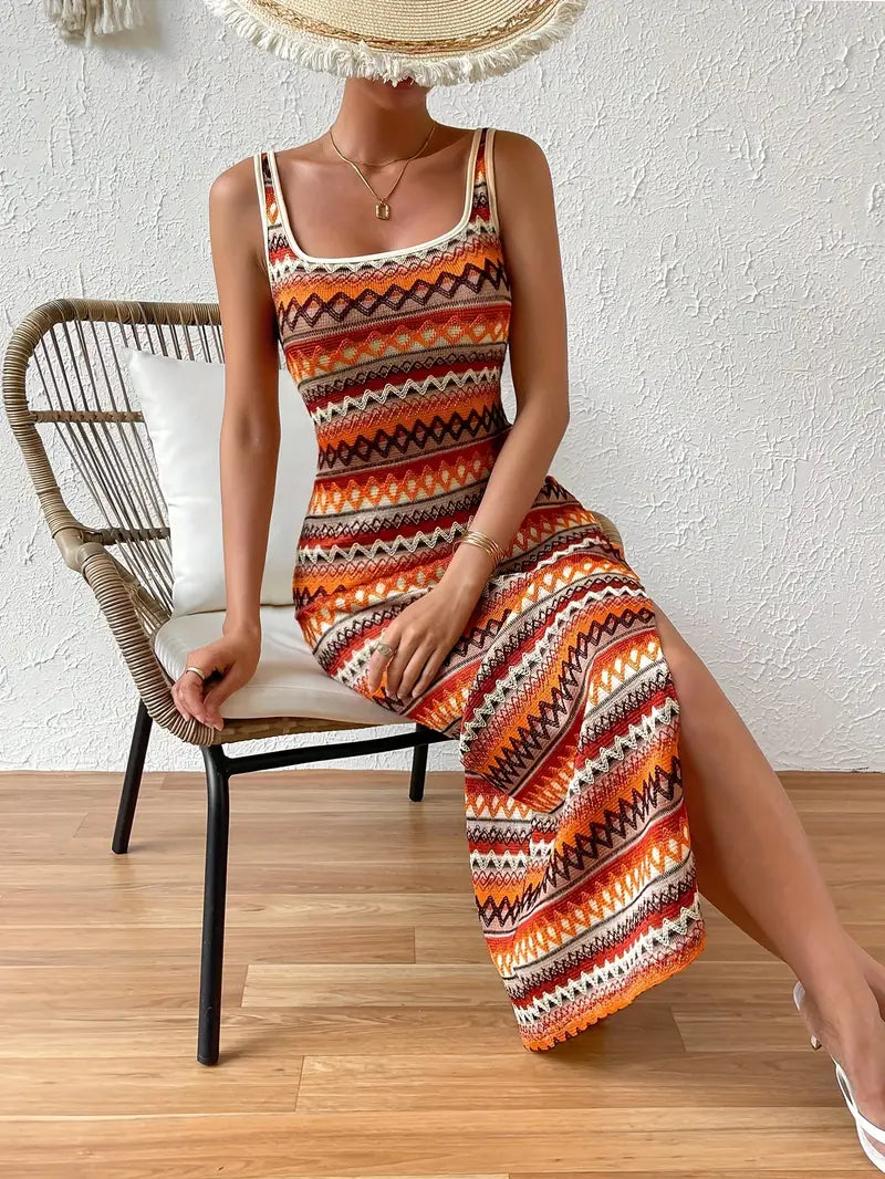 Striped Sleeveless Split Dress