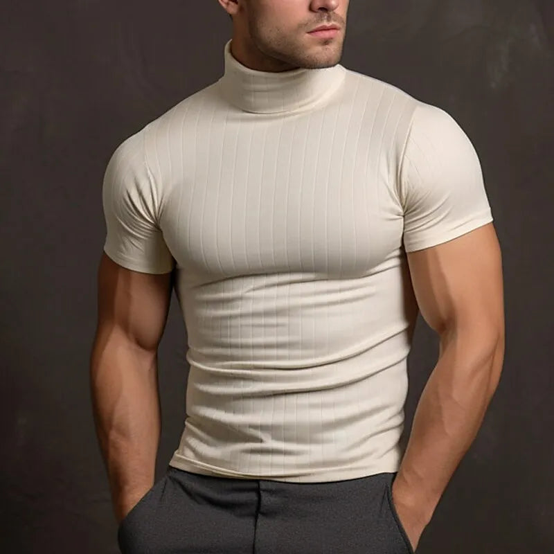 Alban - men's t-shirt in plain color with turtleneck