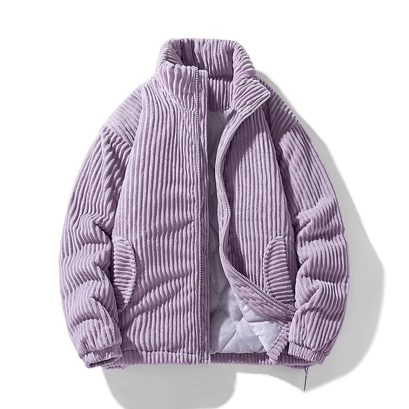 Women's Corduroy Quilted Jacket - High Collar - Relaxed Fit - Warm Lined