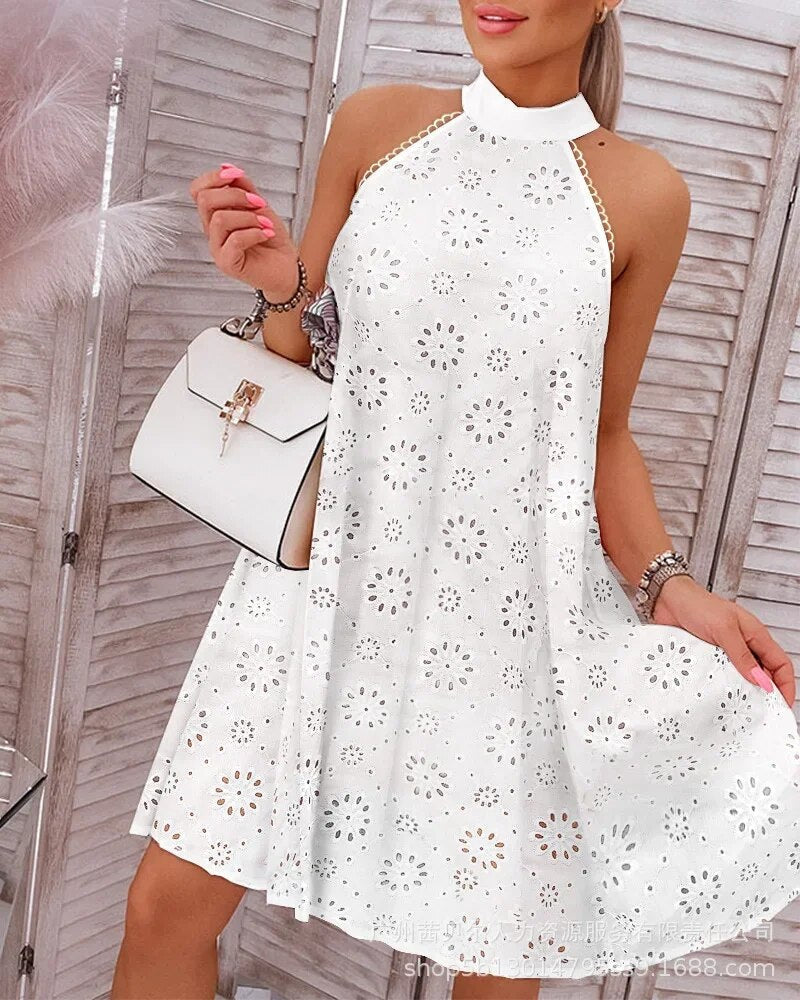 Alaine - Floral print Halter Casual Pleated Dress