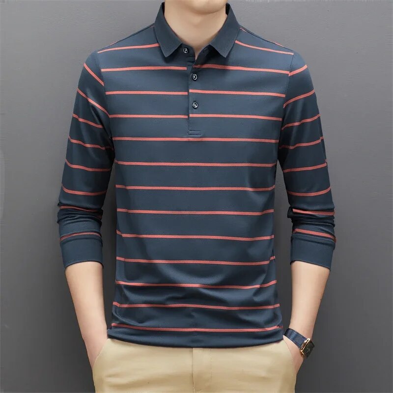 Alphonse - Men's Casual Long Sleeve Polo Shirt