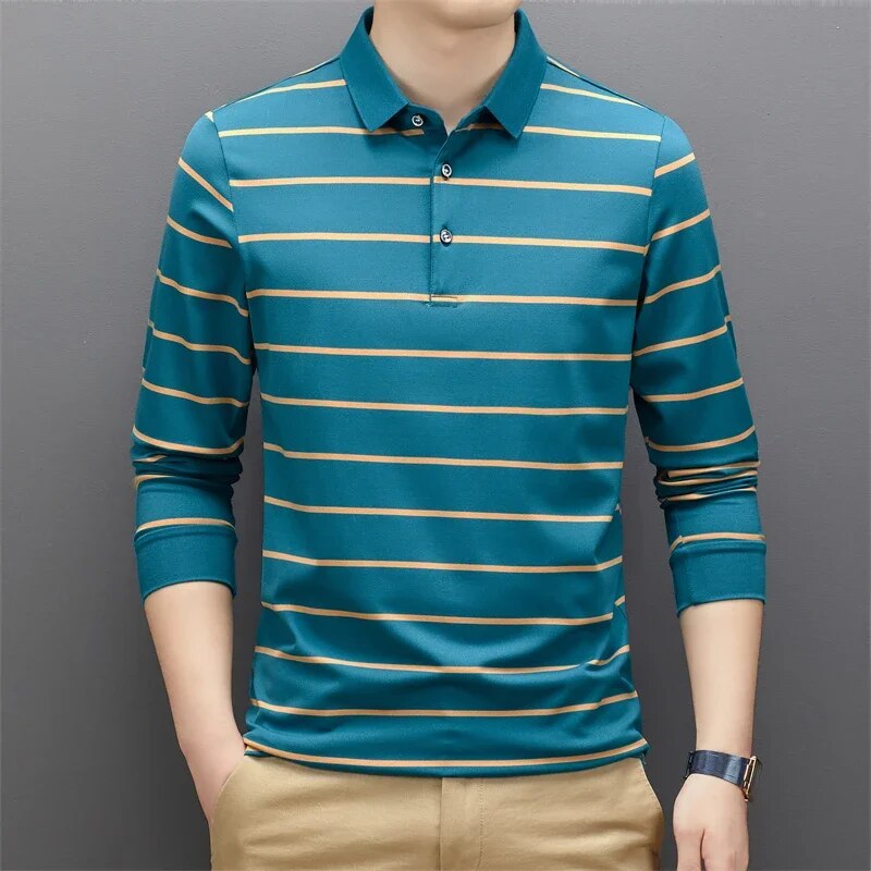 Alphonse - Men's Casual Long Sleeve Polo Shirt