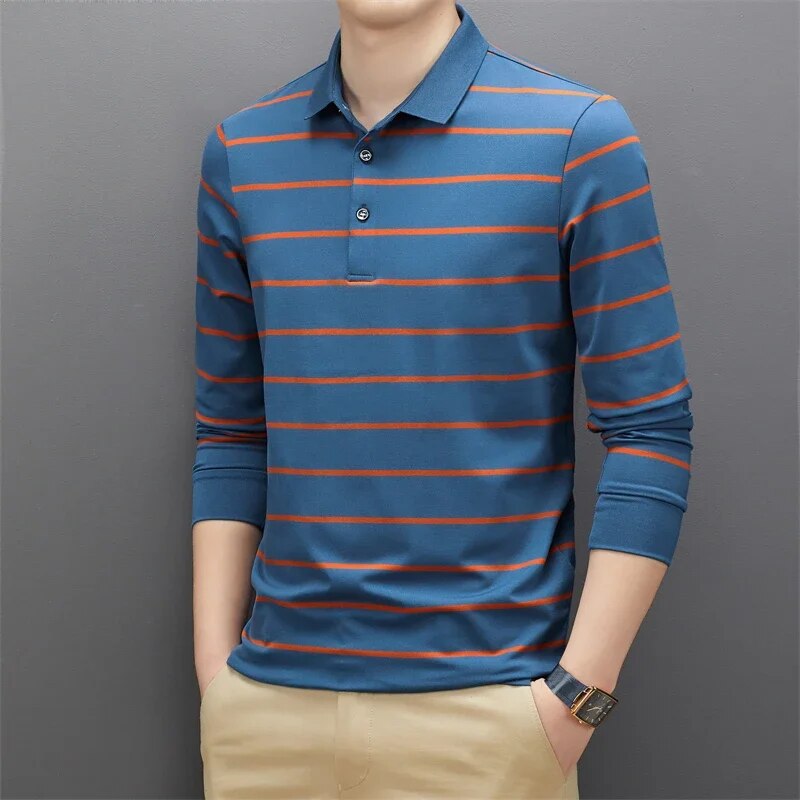 Alphonse - Men's Casual Long Sleeve Polo Shirt