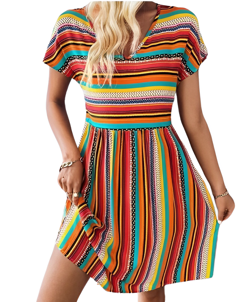 Rhiannon - Striped dress with short sleeves