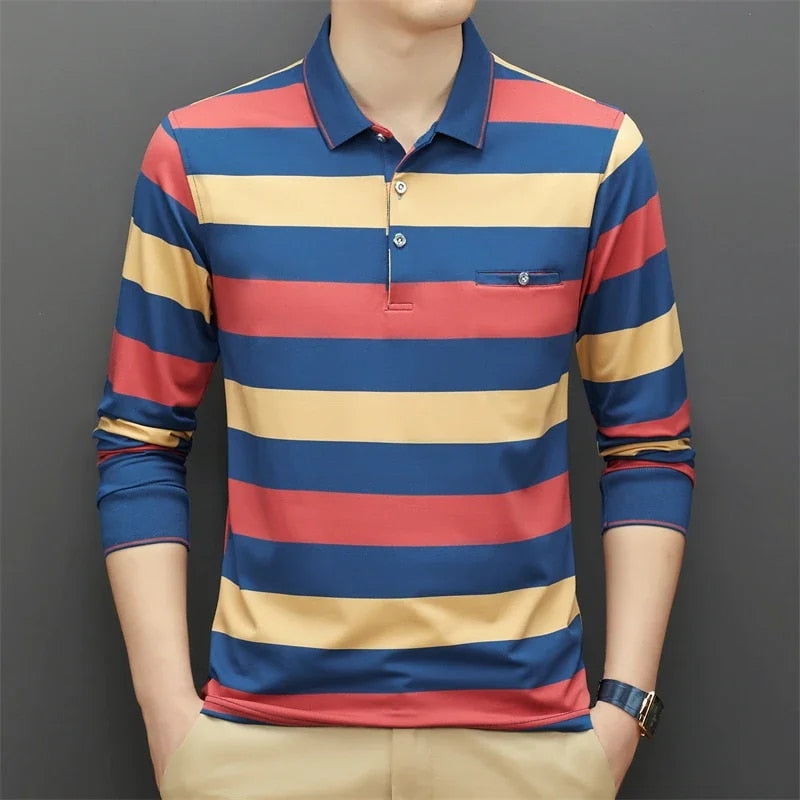 Rohan - Tricolour Striped Men's Long-Sleeved Polo Shirt