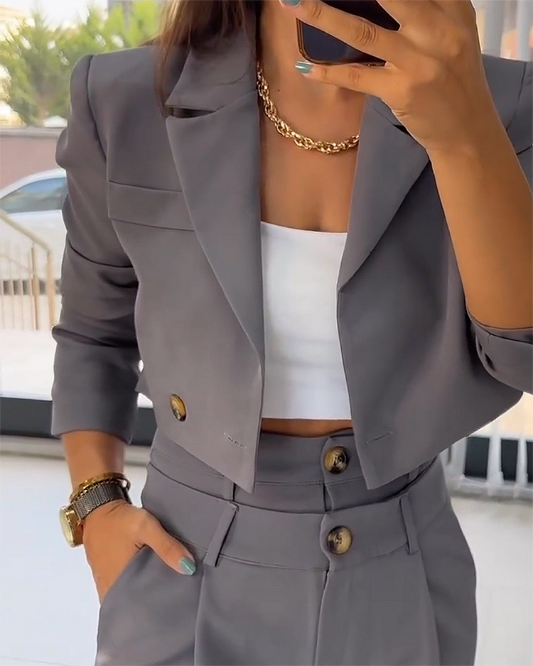 Two-piece Suit with Double-waisted Trousers