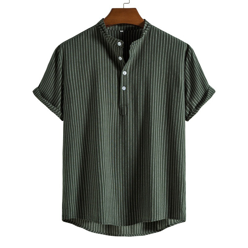 Dante - Striped shirt with half button placket for men in linen