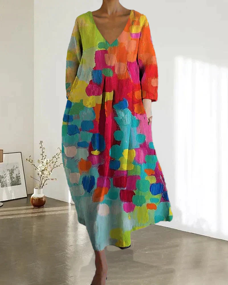 Thea - Colourful Printed Dress With V-Neckline