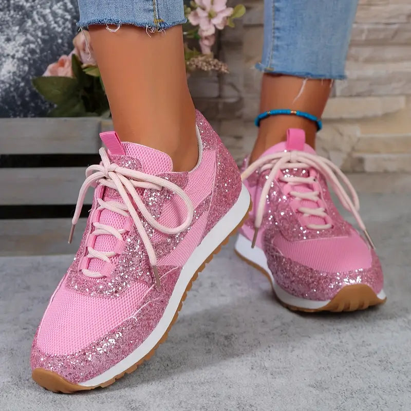 Glitter Mesh Sneakers Breathable Low Tops