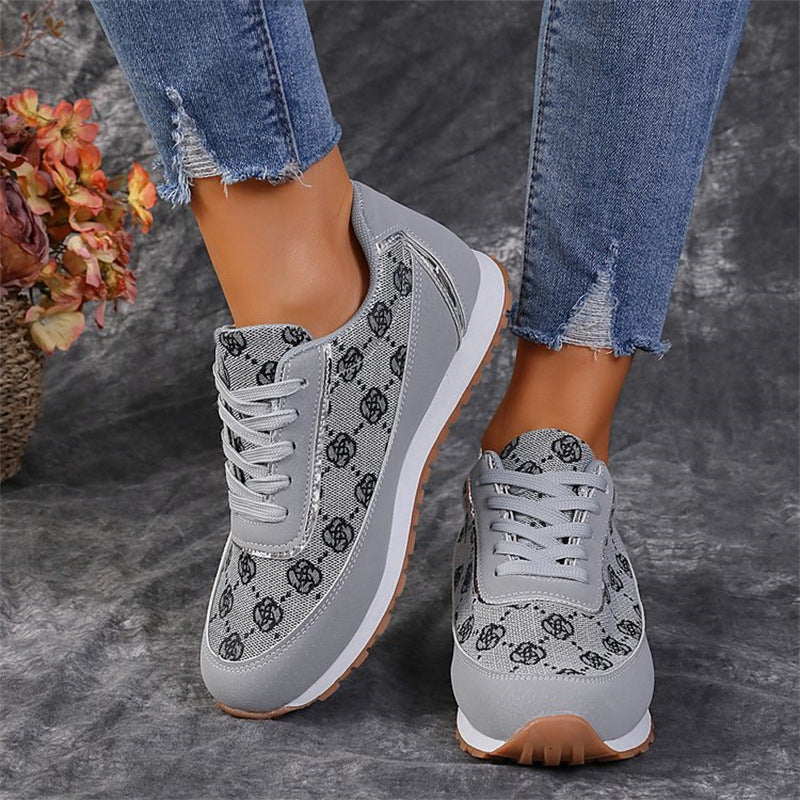 Sleek flower print lace-up sneakers