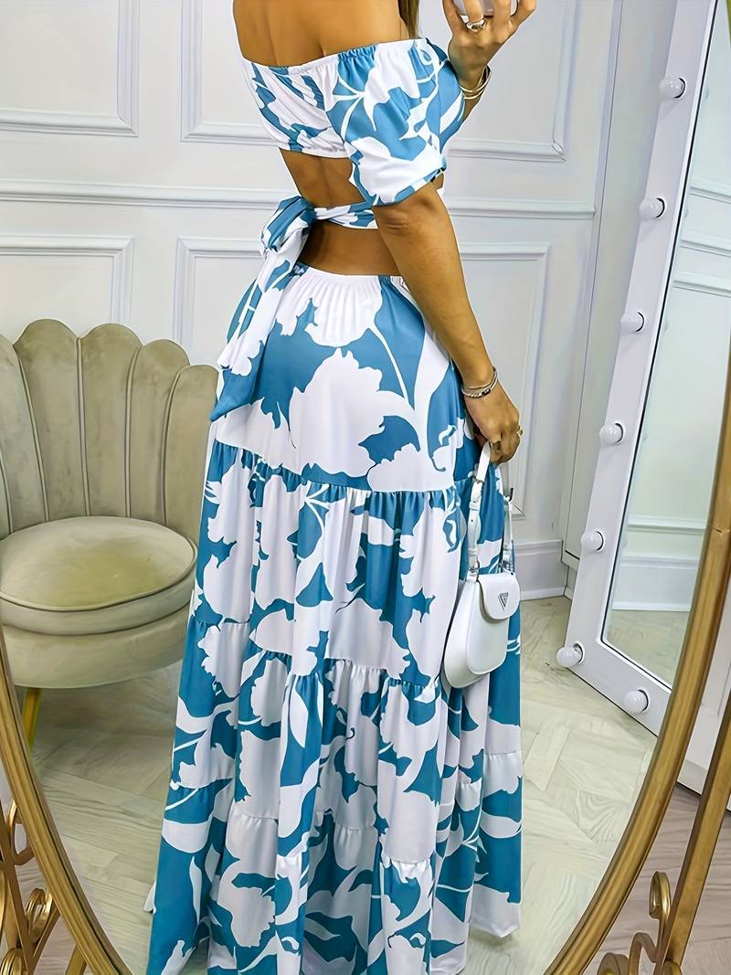 Tropics - off-shoulder cut-out waist long dress