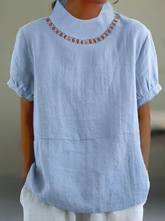 Solid Color Cotton And Linen Top