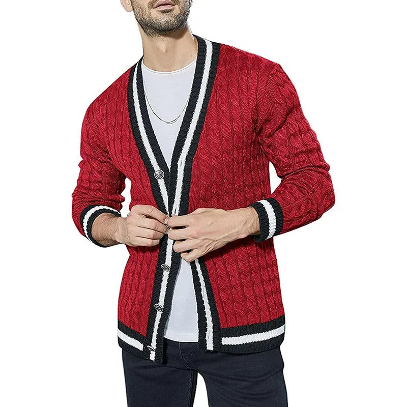 Long sleeve V-neck knitted jumper for men