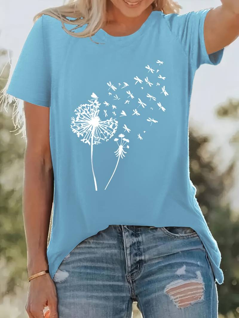 Zoe – t-shirt with dandelion print and crew neck