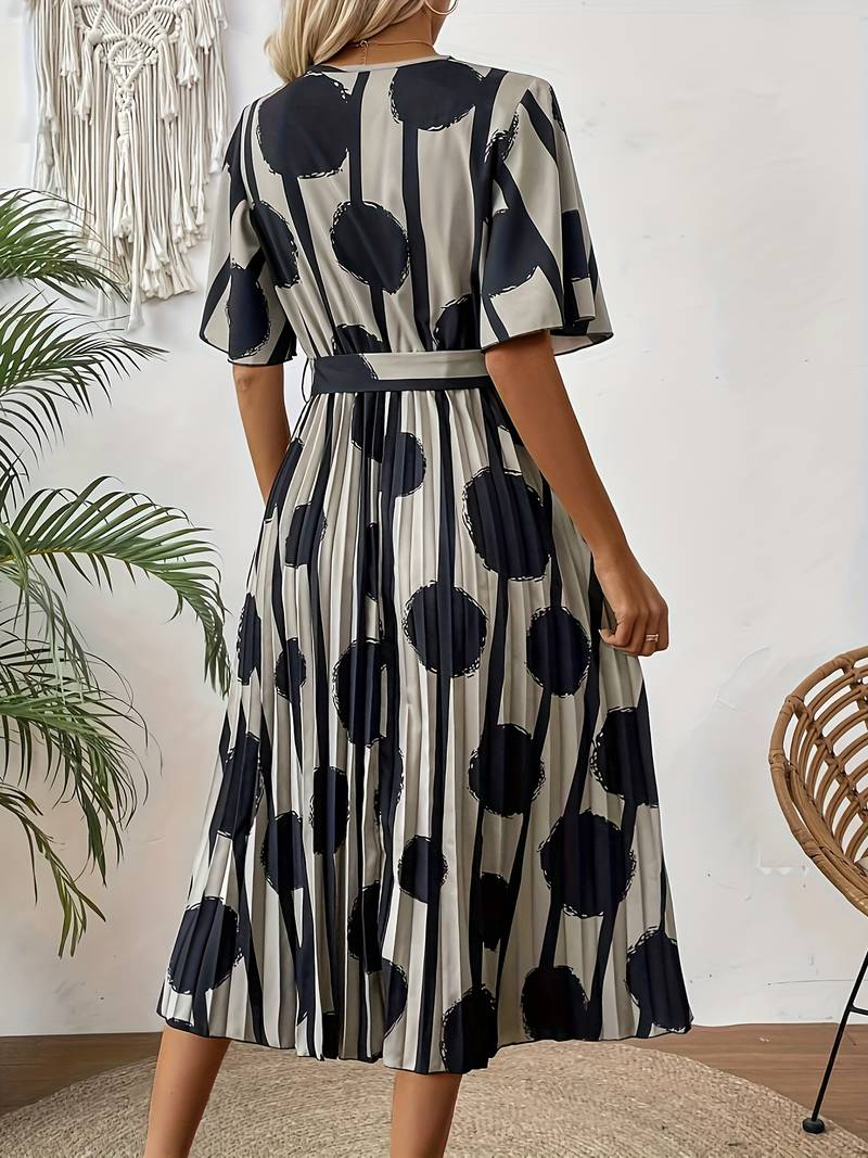 Zoe – elegant, short-sleeved midi dress with an all-over print