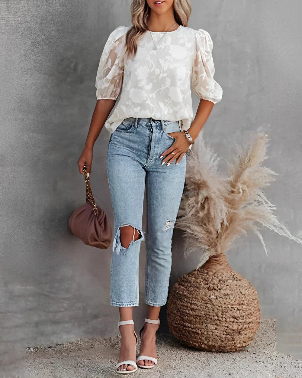 Shayla - Short-sleeved loose chiffon blouse