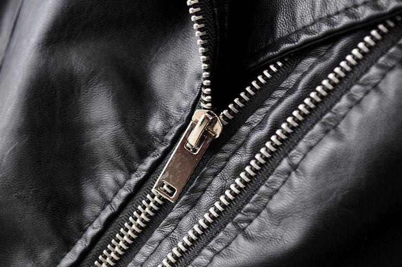 Classic women's leather biker jacket with asymmetrical zipper