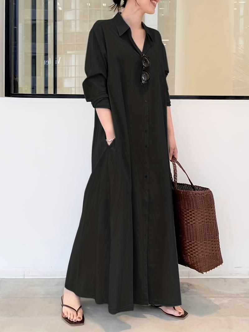 Janel - Single-coloured kaftan dress with button fastening