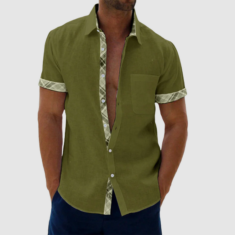 Finn - Summery linen shirt with checked collar and button placket