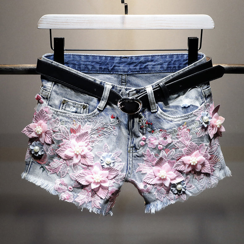 Relaxed Denim Shorts Women New Flowers